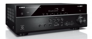 yamaharxv View of AV receiver front with controls and display screen.